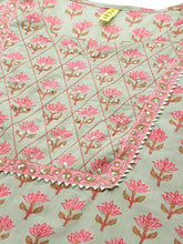 Women Cotton Green Floral Printed Straight Kurta Pant Dupatta Set